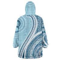 Bula Fiji Vintage Tapa Wearable Blanket Hoodie Kaivity Masi Wave Motifs - Turquoise LT7 - Polynesian Pride