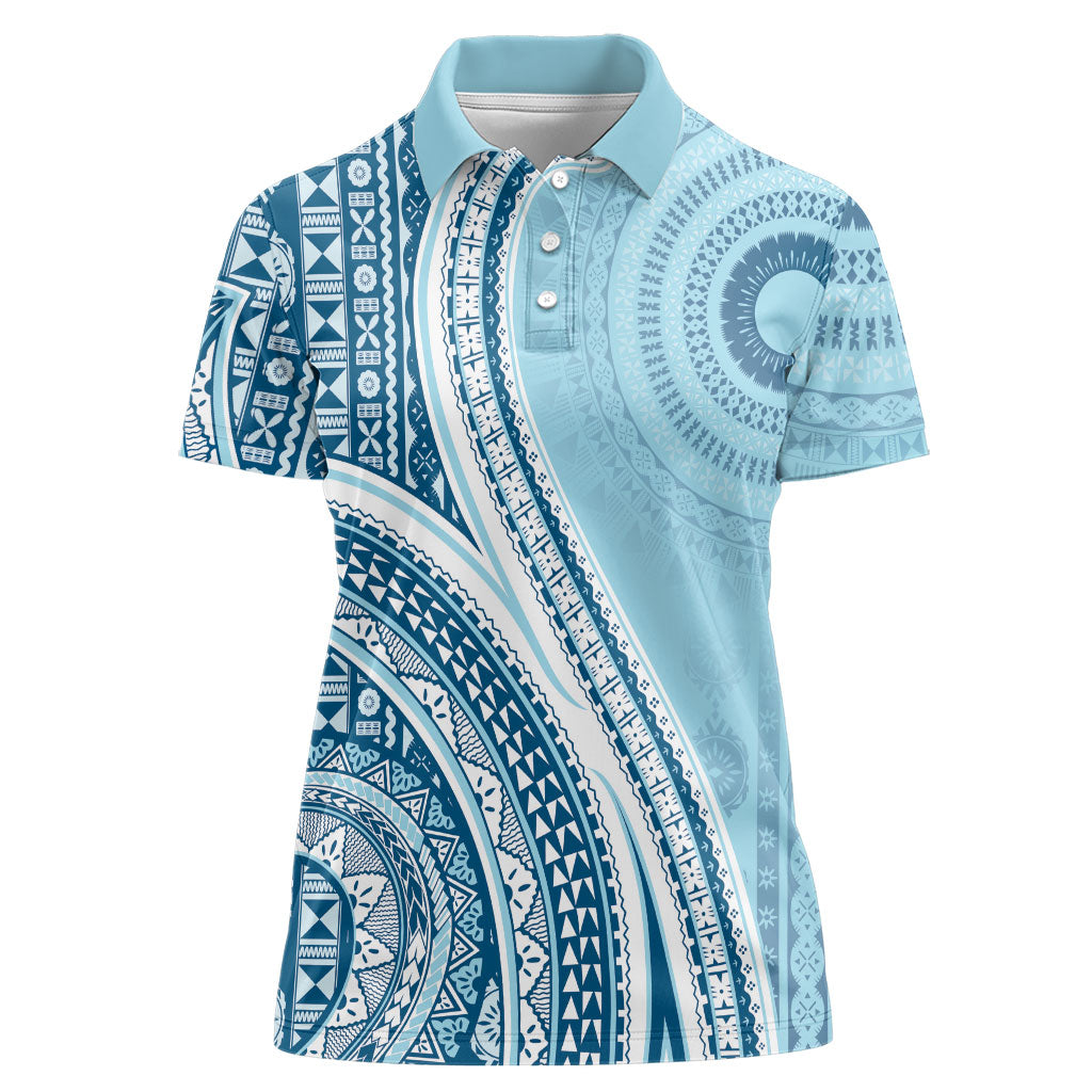 Bula Fiji Vintage Tapa Women Polo Shirt Kaivity Masi Wave Motifs - Turquoise
