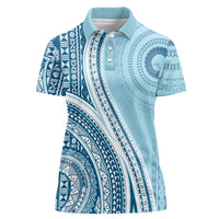 Bula Fiji Vintage Tapa Women Polo Shirt Kaivity Masi Wave Motifs - Turquoise LT7 Female Turquoise - Polynesian Pride