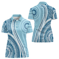 Bula Fiji Vintage Tapa Women Polo Shirt Kaivity Masi Wave Motifs - Turquoise LT7 - Polynesian Pride