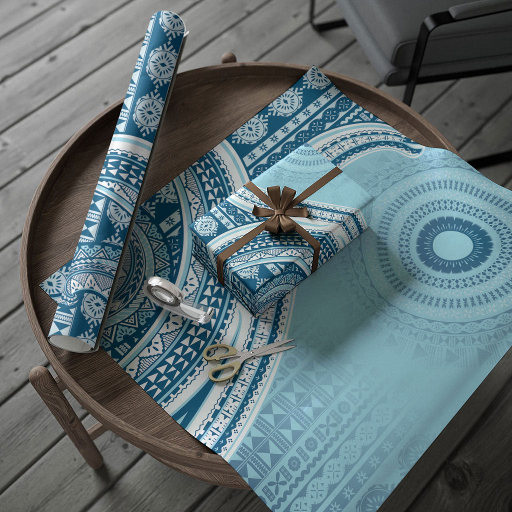 Bula Fiji Vintage Tapa Wrapping Paper Kaivity Masi Wave Motifs - Turquoise