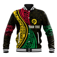 Personalised Vanuatu Baseball Jacket Melanesian Sand Drawing Mixed - Ni Van and Proud LT7 Unisex Black - Polynesian Pride