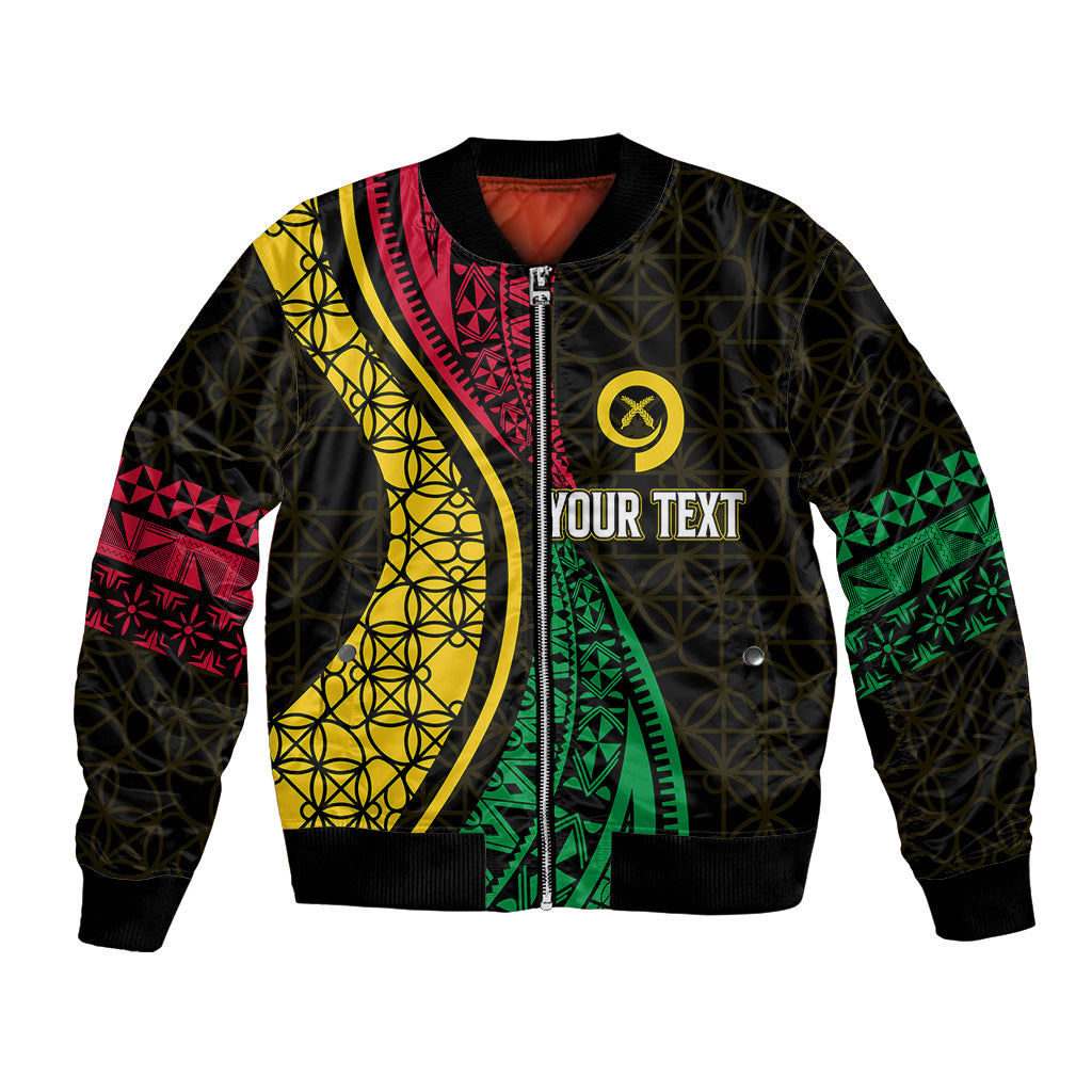 Personalised Vanuatu Bomber Jacket Melanesian Sand Drawing Mixed - Ni Van and Proud LT7 Unisex Black - Polynesian Pride