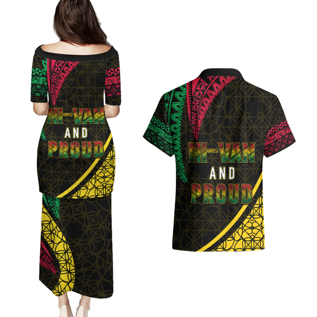 Personalised Vanuatu Couples Matching Puletasi Dress and Hawaiian Shirt Melanesian Sand Drawing Mixed - Ni Van and Proud LT7 - Polynesian Pride