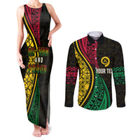 Personalised Vanuatu Couples Matching Tank Maxi Dress and Long Sleeve Button Shirts Melanesian Sand Drawing Mixed - Ni Van and Proud LT7 Black - Polynesian Pride
