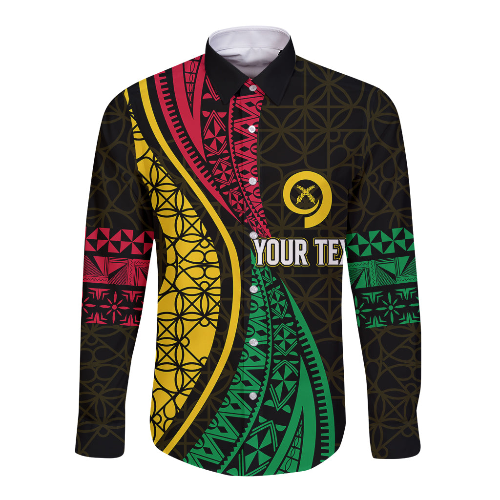 Personalised Vanuatu Long Sleeve Button Shirt Melanesian Sand Drawing Mixed - Ni Van and Proud LT7 Unisex Black - Polynesian Pride
