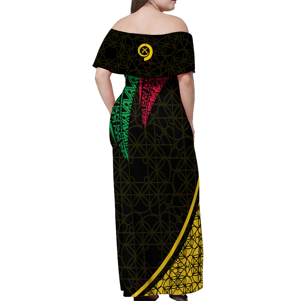Personalised Vanuatu Off Shoulder Maxi Dress Melanesian Sand Drawing Mixed - Ni Van and Proud LT7 - Polynesian Pride