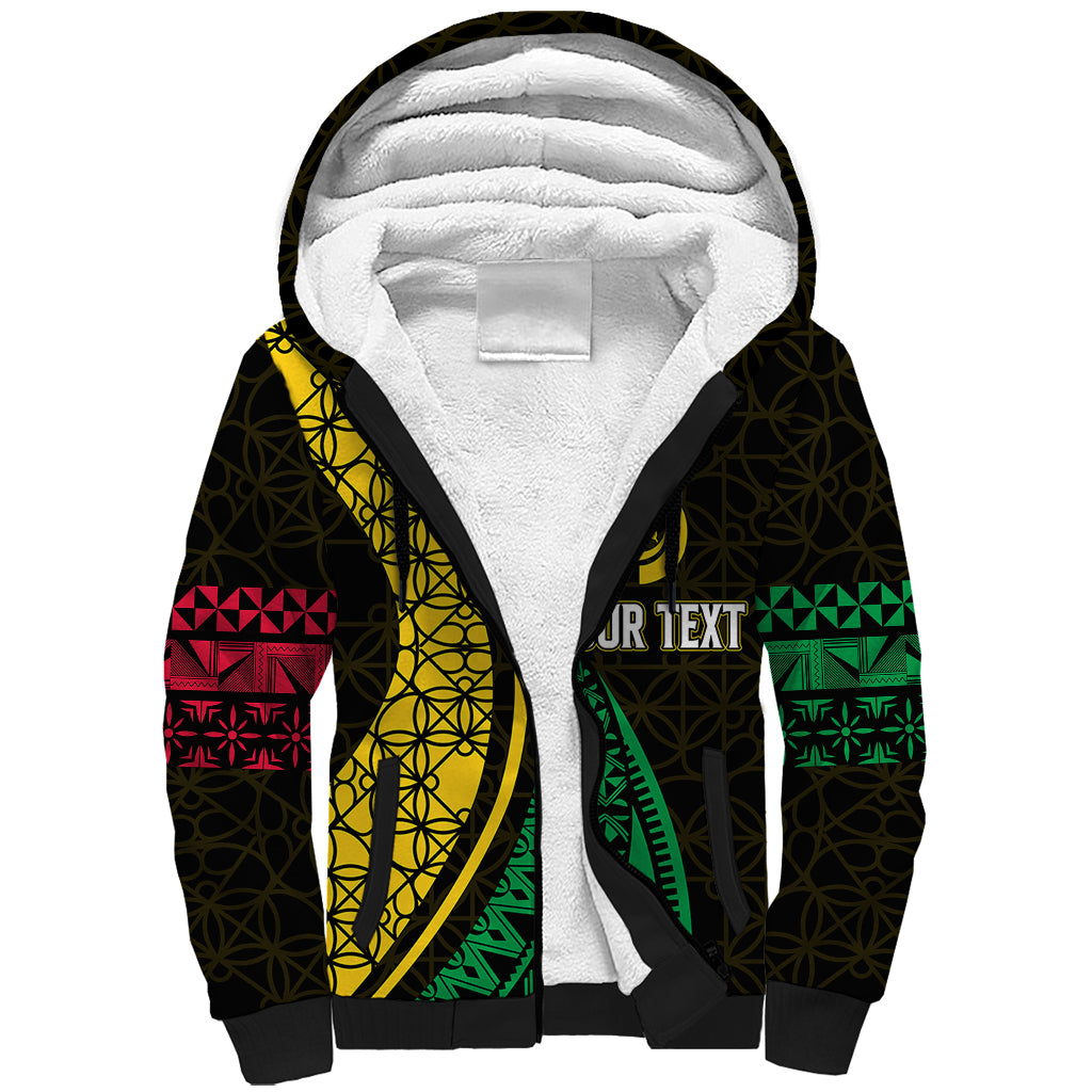 Personalised Vanuatu Sherpa Hoodie Melanesian Sand Drawing Mixed - Ni Van and Proud LT7 Unisex Black - Polynesian Pride