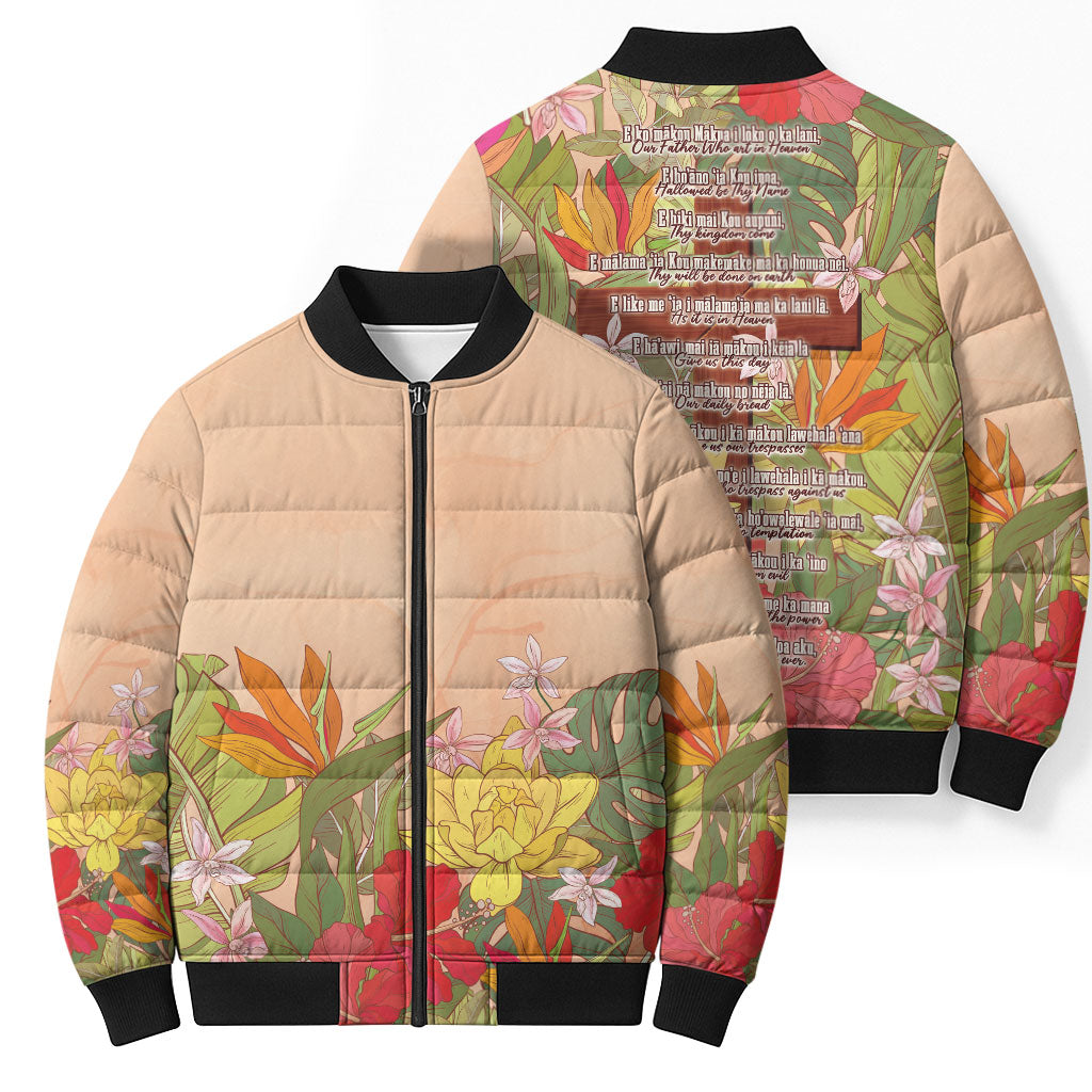Mahalo Hawaii - Ka Pule a ka Haku Bomber Puffer Jacket Tropical Flowers LT7 - Polynesian Pride