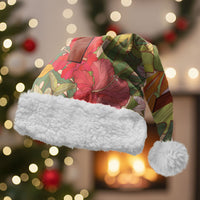 Mahalo Hawaii - Ka Pule a ka Haku Christmas Santa Hat Tropical Flowers LT7 With Fur Coral Pink - Polynesian Pride
