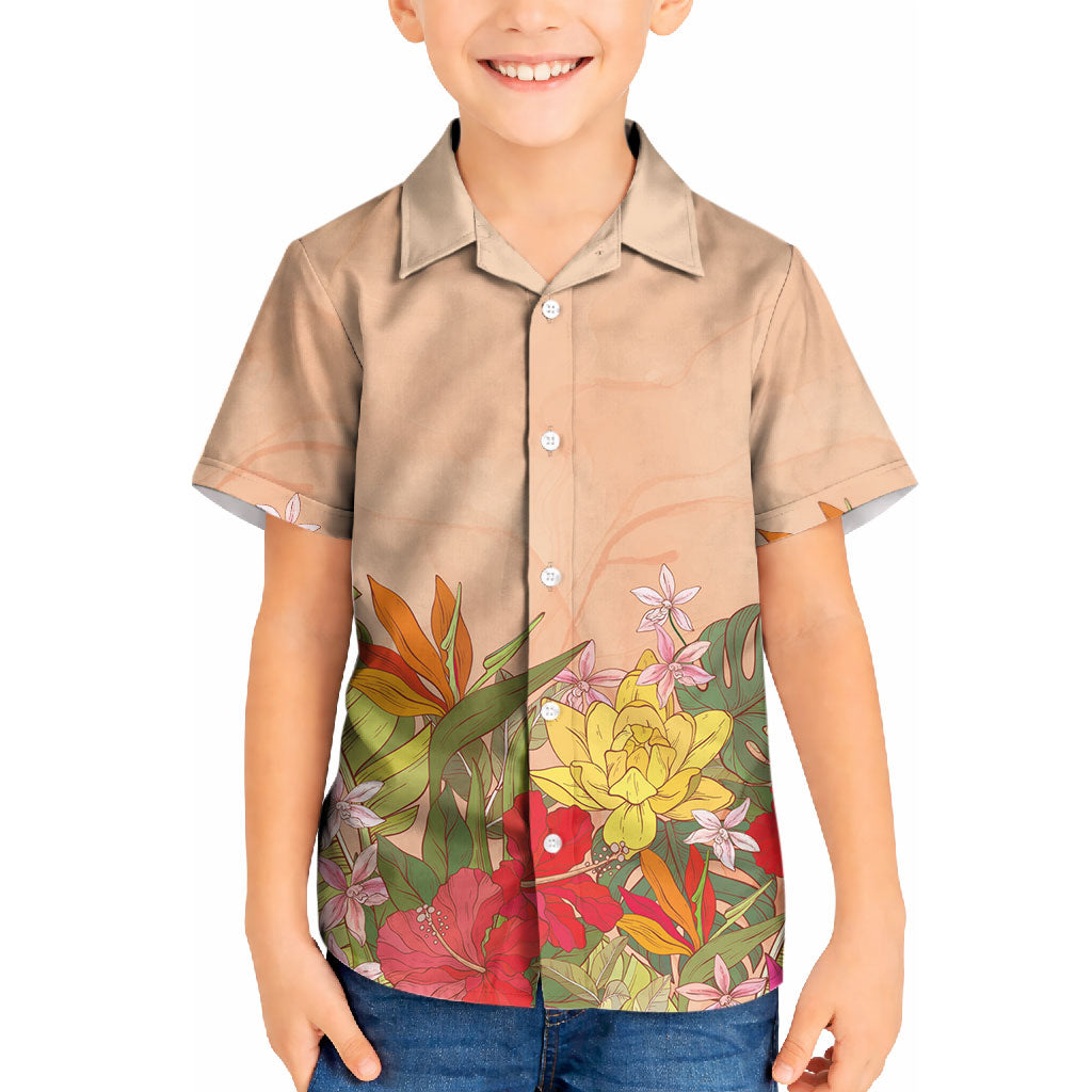 Mahalo Hawaii - ⁠Ka Pule a ka Haku Kid Hawaiian Shirt Tropical Flowers