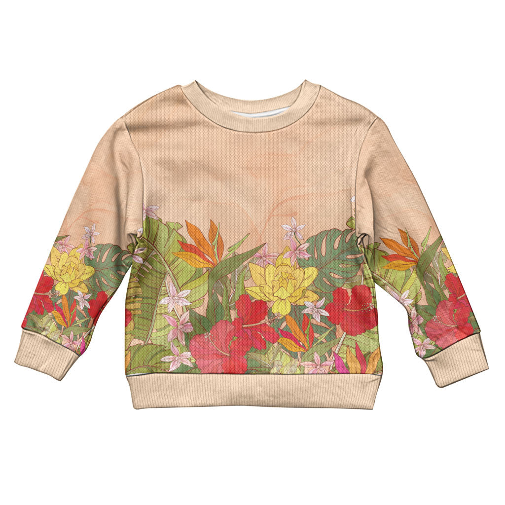 Mahalo Hawaii - Ka Pule a ka Haku Kid Ugly Christmas Sweater Tropical Flowers LT7 Kid Coral Pink - Polynesian Pride