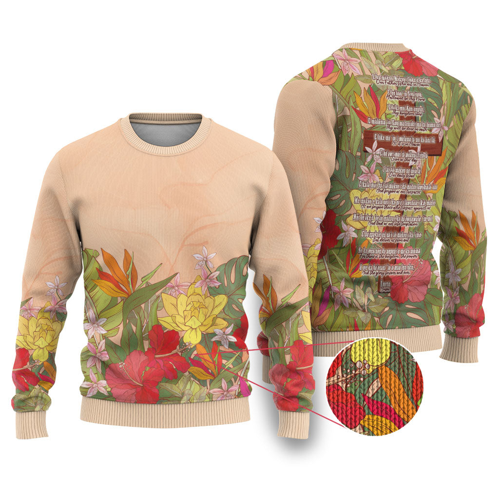 Mahalo Hawaii - Ka Pule a ka Haku Ugly Christmas Sweater Tropical Flowers LT7 Coral Pink - Polynesian Pride