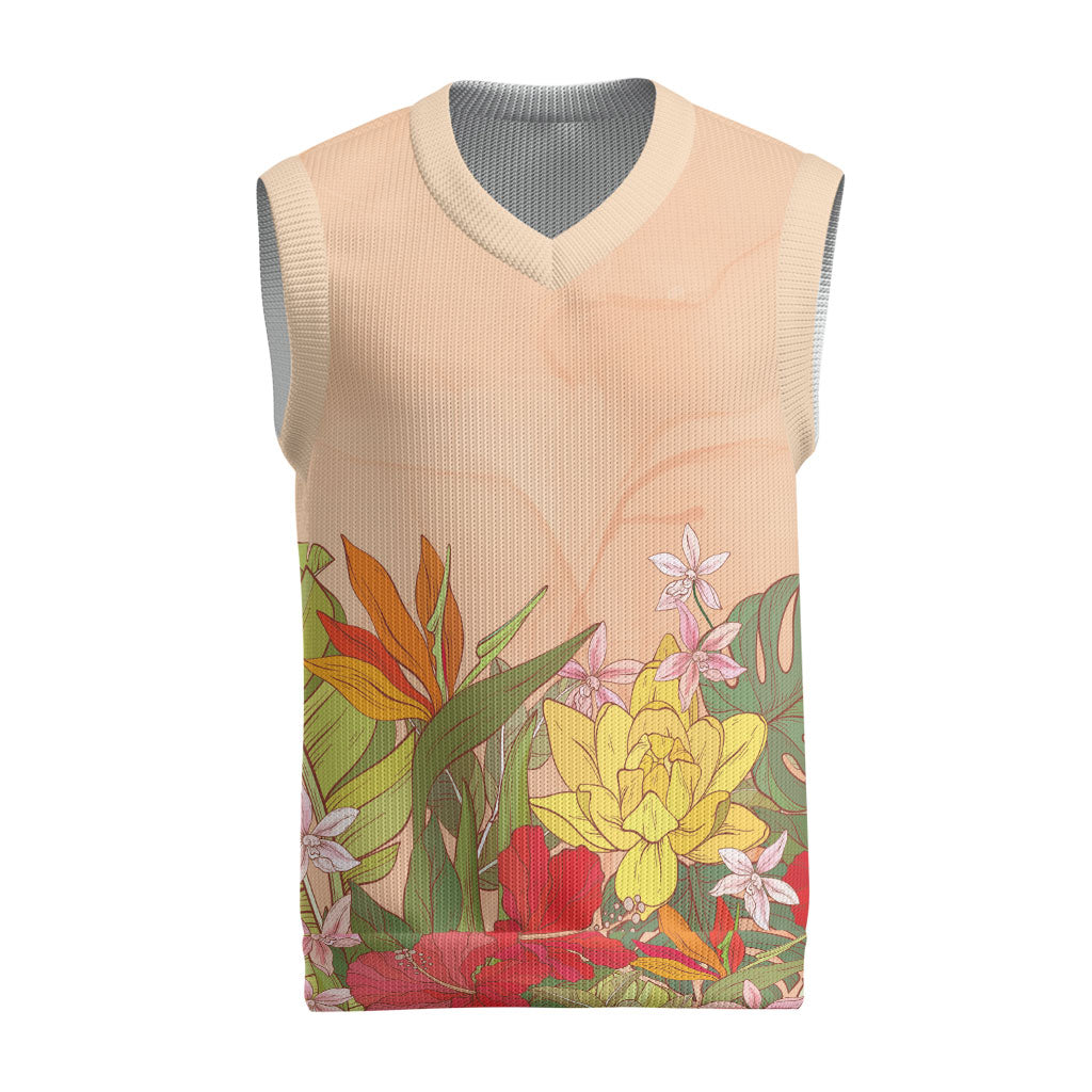 Mahalo Hawaii - Ka Pule a ka Haku Christmas Knitted V-Neck Vest Tropical Flowers LT7 Coral Pink - Polynesian Pride