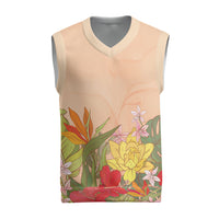 Mahalo Hawaii - Ka Pule a ka Haku Christmas Knitted V-Neck Vest Tropical Flowers LT7 Coral Pink - Polynesian Pride
