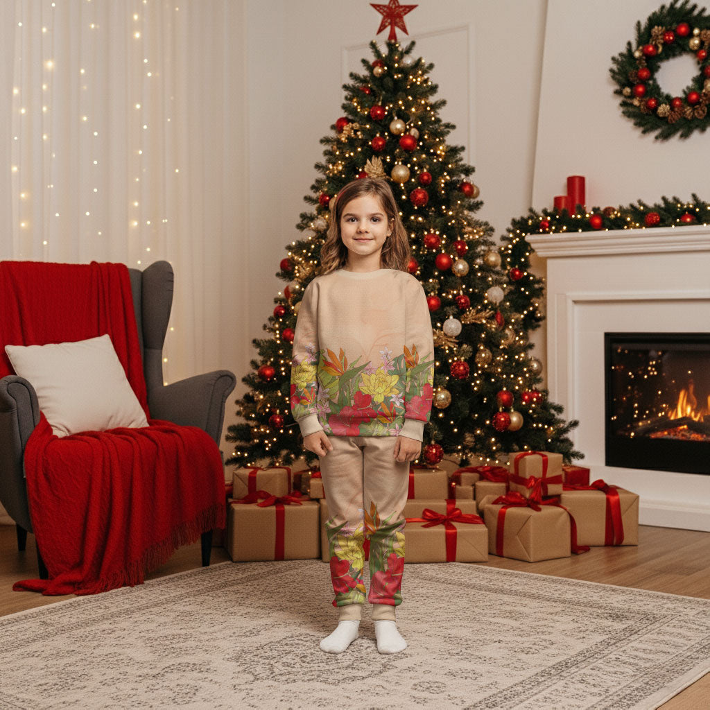 Mahalo Hawaii - Ka Pule a ka Haku Christmas Pajama Set Tropical Flowers LT7 Kid Coral Pink - Polynesian Pride