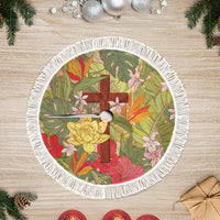 Mahalo Hawaii - Ka Pule a ka Haku Tree Skirt Tropical Flowers LT7 Fringed Coral Pink - Polynesian Pride