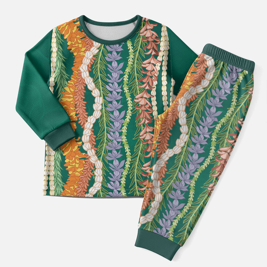 Mahalo Hawaii - Ka Pule a ka Haku Christmas Pajama Set Mixed Lei LT7 Men Sage Green - Polynesian Pride