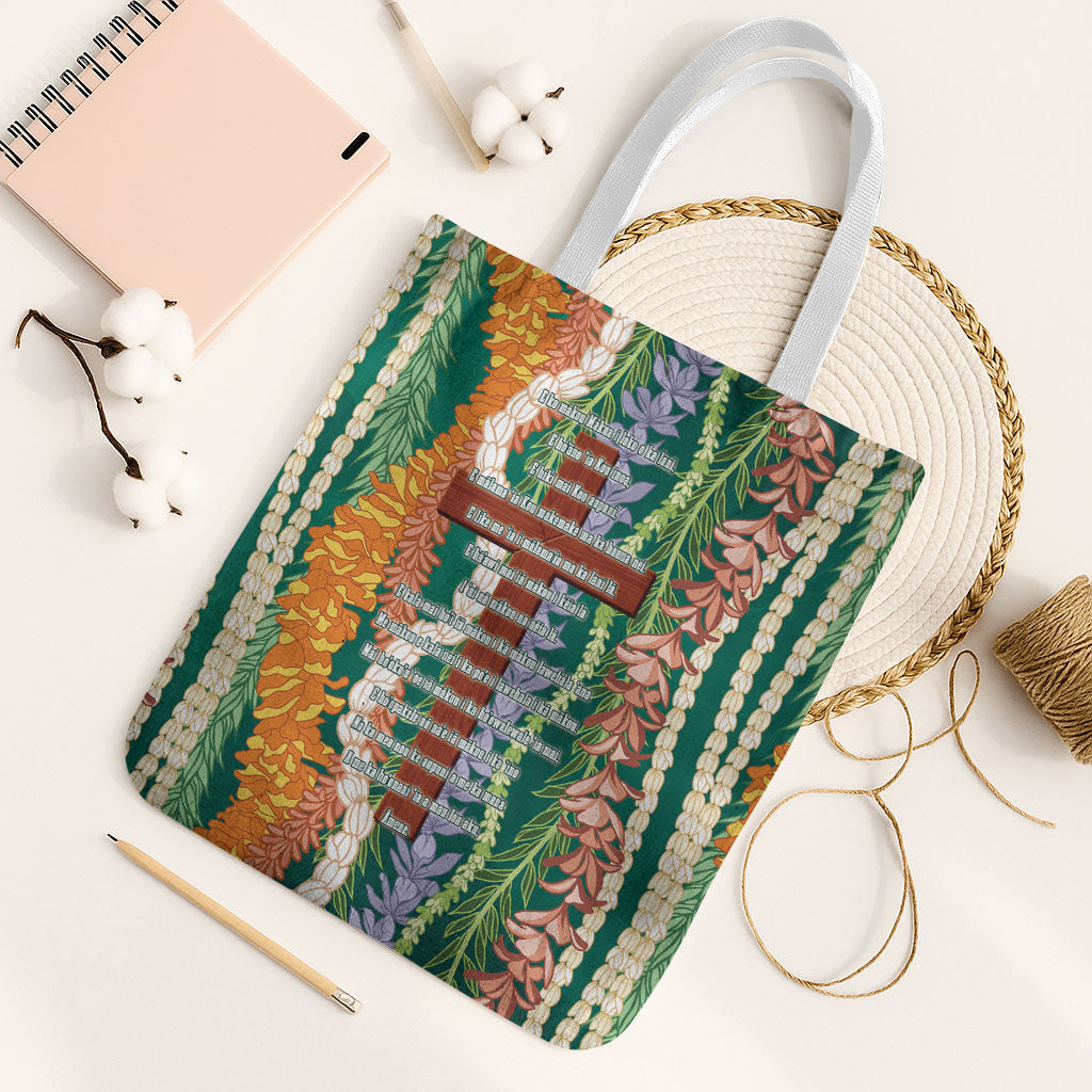 Mahalo Hawaii - Ka Pule a ka Haku Tote Bag Mixed Lei LT7 White Strap One Size Sage Green - Polynesian Pride