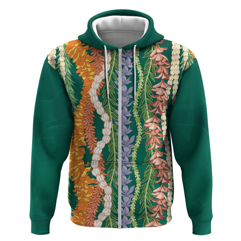 Mahalo Hawaii - Ka Pule a ka Haku Zip Hoodie Mixed Lei LT7 Zip Hoodie Sage Green - Polynesian Pride