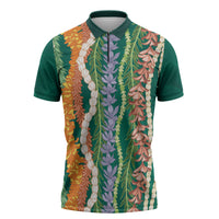 Mahalo Hawaii - Ka Pule a ka Haku Zipper Polo Shirt Mixed Lei LT7 Sage Green - Polynesian Pride