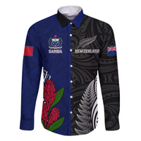 Personalised New Zealand Vs Samoa Rugby Family Matching Off Shoulder Long Sleeve Dress and Hawaiian Shirt Go Champions LT7 Dad's Shirt - Long Sleeve Black Blue - Polynesian Pride