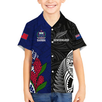 Personalised New Zealand Vs Samoa Rugby Family Matching Off Shoulder Long Sleeve Dress and Hawaiian Shirt Go Champions LT7 Son's Shirt Black Blue - Polynesian Pride