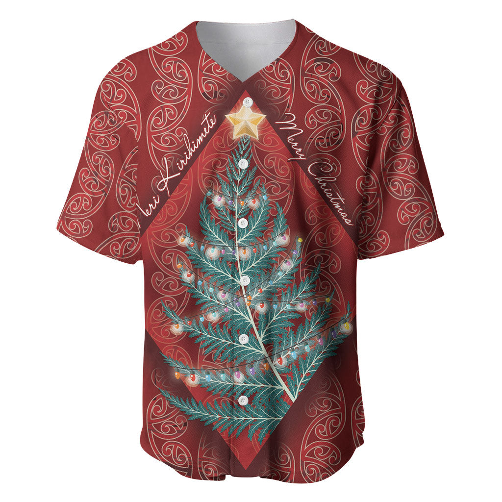 Aotearoa Maori Mangopare Meri Kirihimete Baseball Jersey Christmas Fern LT7 Red - Polynesian Pride