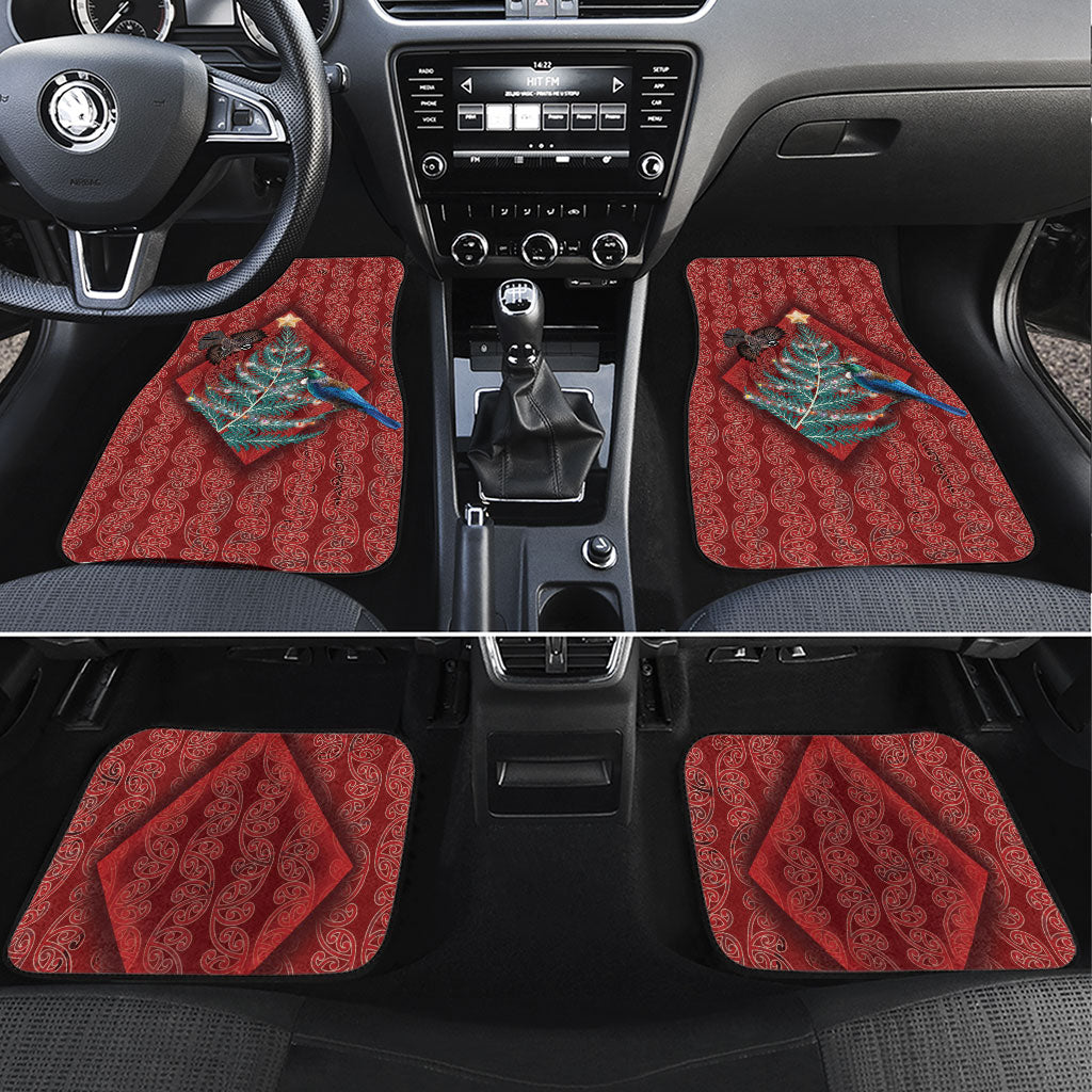 Aotearoa Maori Mangopare Meri Kirihimete Car Mats Christmas Fern LT7 Set 4pcs Red - Polynesian Pride