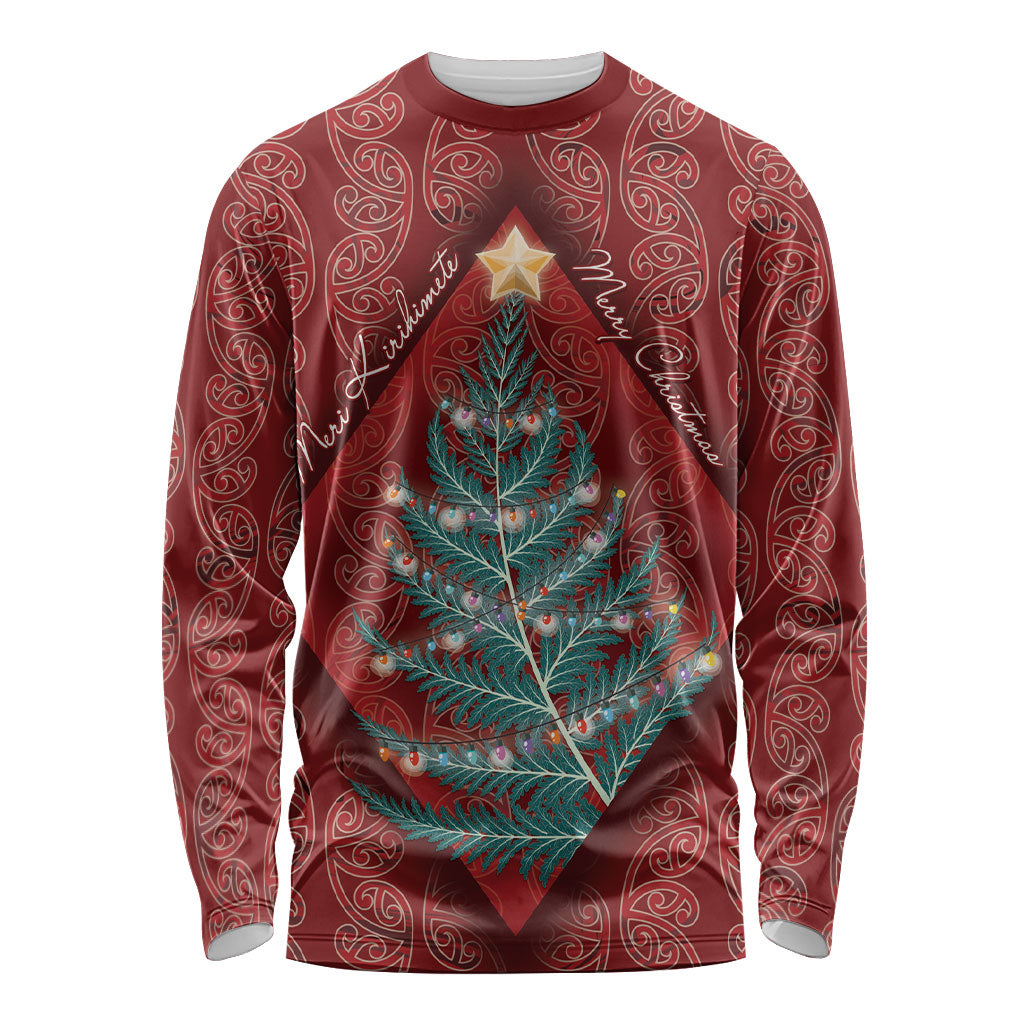 Aotearoa Maori Mangopare Meri Kirihimete Long Sleeve Shirt Christmas Fern LT7 Unisex Red - Polynesian Pride