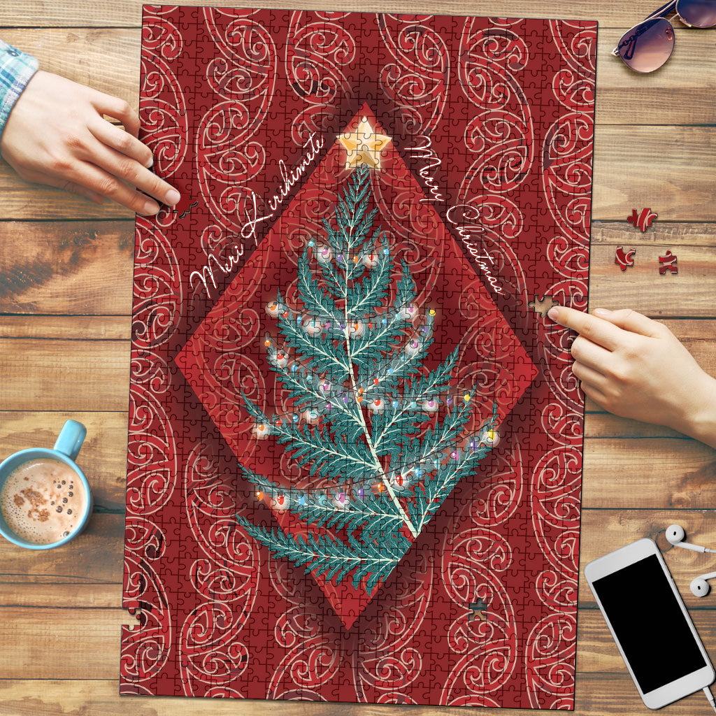 Aotearoa Maori Mangopare Meri Kirihimete Puzzle Christmas Fern LT7 Red - Polynesian Pride