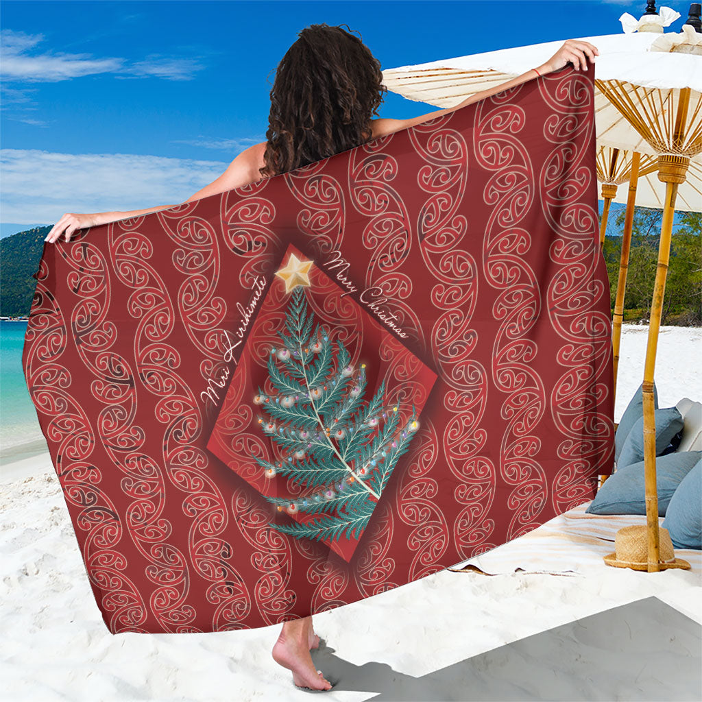 Aotearoa Maori Mangopare Meri Kirihimete Sarong Christmas Fern LT7 One Size 44 x 66 inches Red - Polynesian Pride