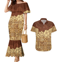 Niue Hiapo Motif Couples Matching Mermaid Dress and Hawaiian Shirt Tapa Classic LT7 Beige - Polynesian Pride
