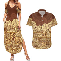Niue Hiapo Motif Couples Matching Summer Maxi Dress and Hawaiian Shirt Tapa Classic LT7 Beige - Polynesian Pride