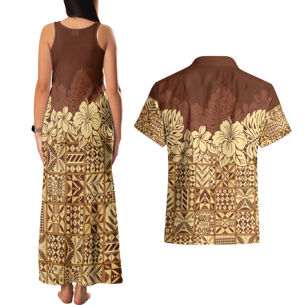 Niue Hiapo Motif Couples Matching Tank Maxi Dress and Hawaiian Shirt Tapa Classic LT7 - Polynesian Pride