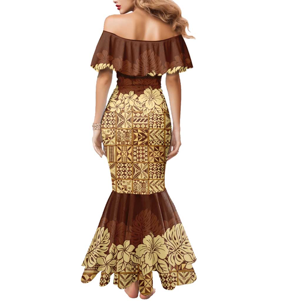 Niue Hiapo Motif Family Matching Mermaid Dress and Hawaiian Shirt Tapa Classic LT7 - Polynesian Pride