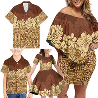 Niue Hiapo Motif Family Matching Off Shoulder Short Dress and Hawaiian Shirt Tapa Classic LT7 - Polynesian Pride