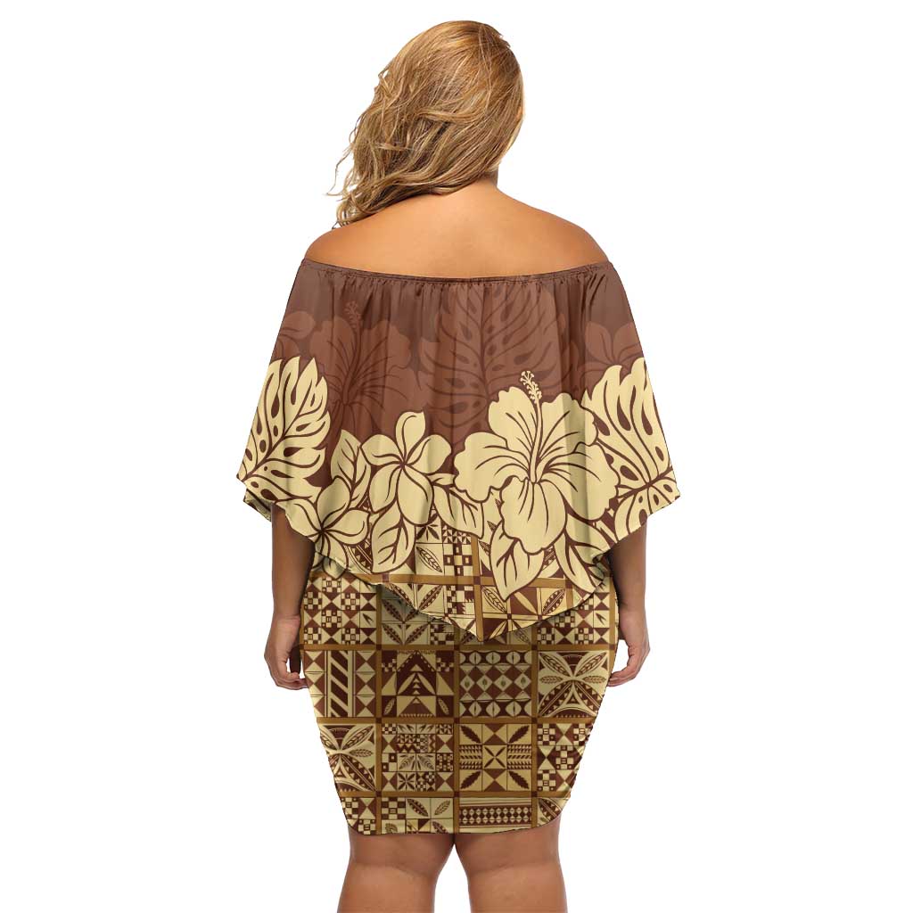 Niue Hiapo Motif Family Matching Off Shoulder Short Dress and Hawaiian Shirt Tapa Classic LT7 - Polynesian Pride