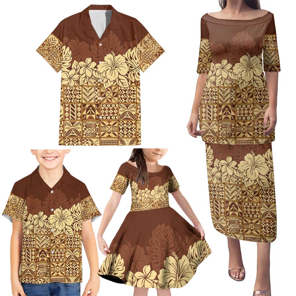 Niue Hiapo Motif Family Matching Puletasi and Hawaiian Shirt Tapa Classic LT7 - Polynesian Pride