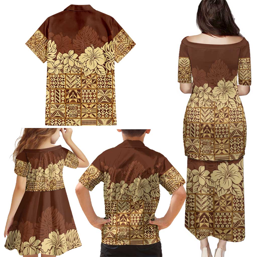 Niue Hiapo Motif Family Matching Puletasi and Hawaiian Shirt Tapa Classic LT7 - Polynesian Pride
