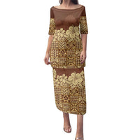 Niue Hiapo Motif Family Matching Puletasi and Hawaiian Shirt Tapa Classic LT7 Mom's Dress Beige - Polynesian Pride