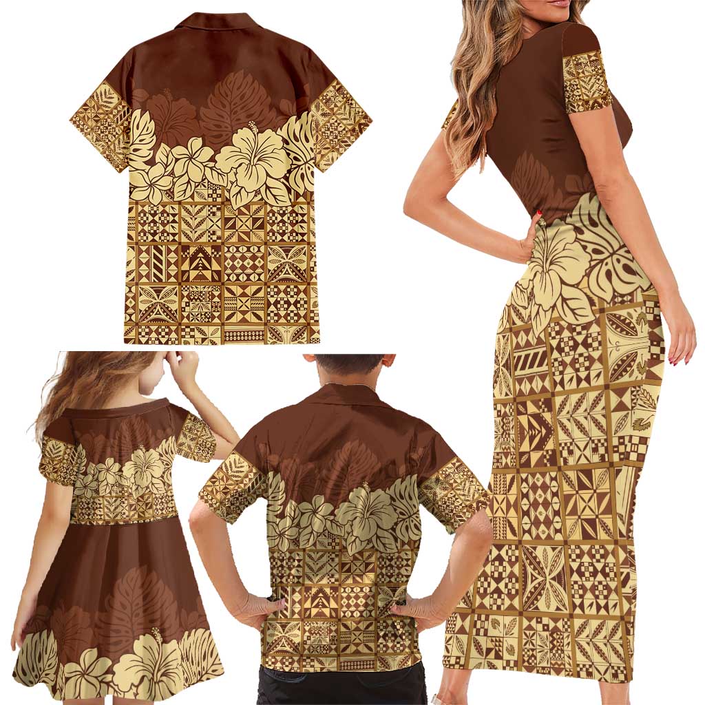 Niue Hiapo Motif Family Matching Short Sleeve Bodycon Dress and Hawaiian Shirt Tapa Classic LT7 - Polynesian Pride