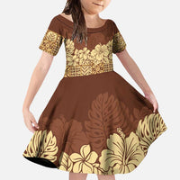 Niue Hiapo Motif Family Matching Summer Maxi Dress and Hawaiian Shirt Tapa Classic LT7 Daughter's Dress Beige - Polynesian Pride