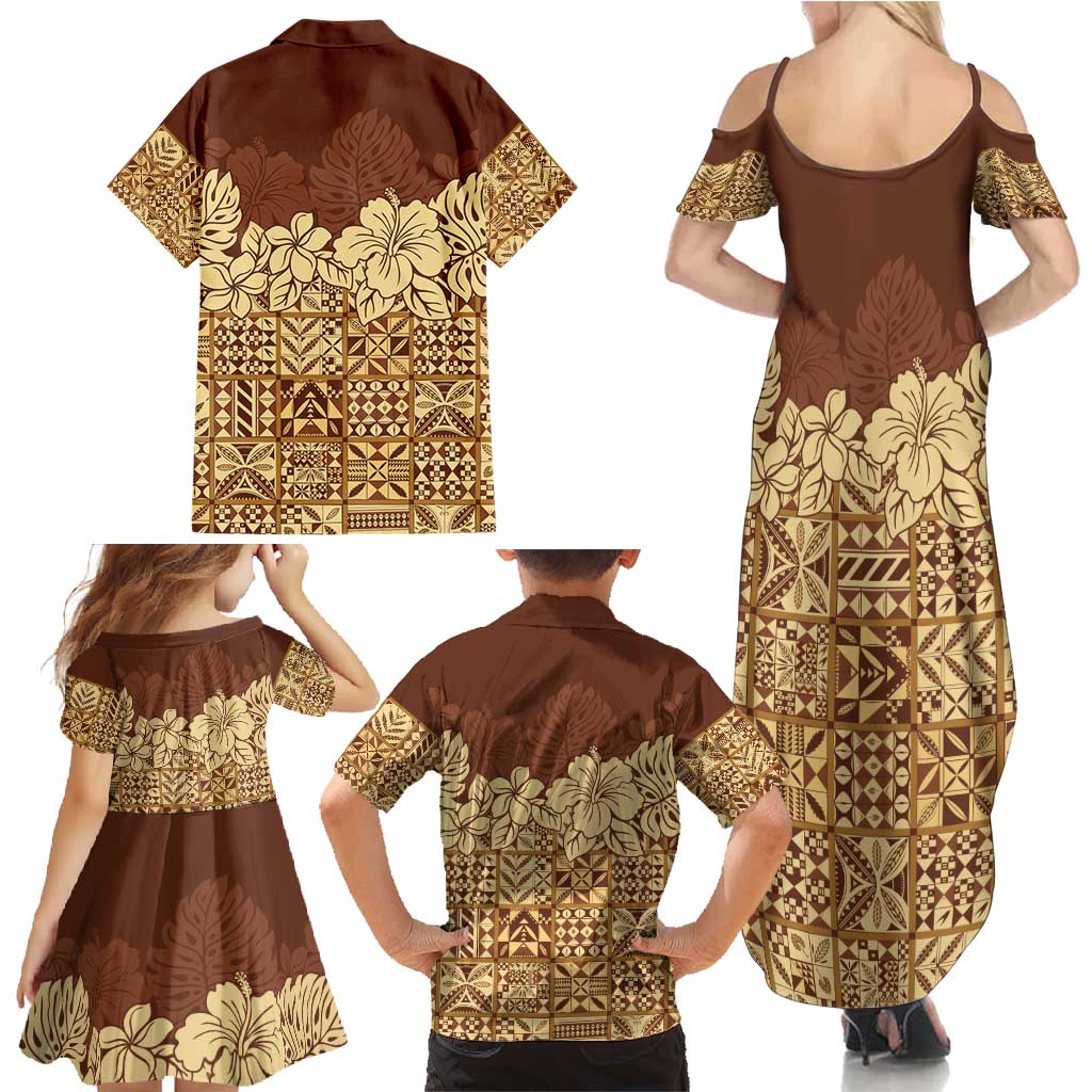 Niue Hiapo Motif Family Matching Summer Maxi Dress and Hawaiian Shirt Tapa Classic LT7 - Polynesian Pride