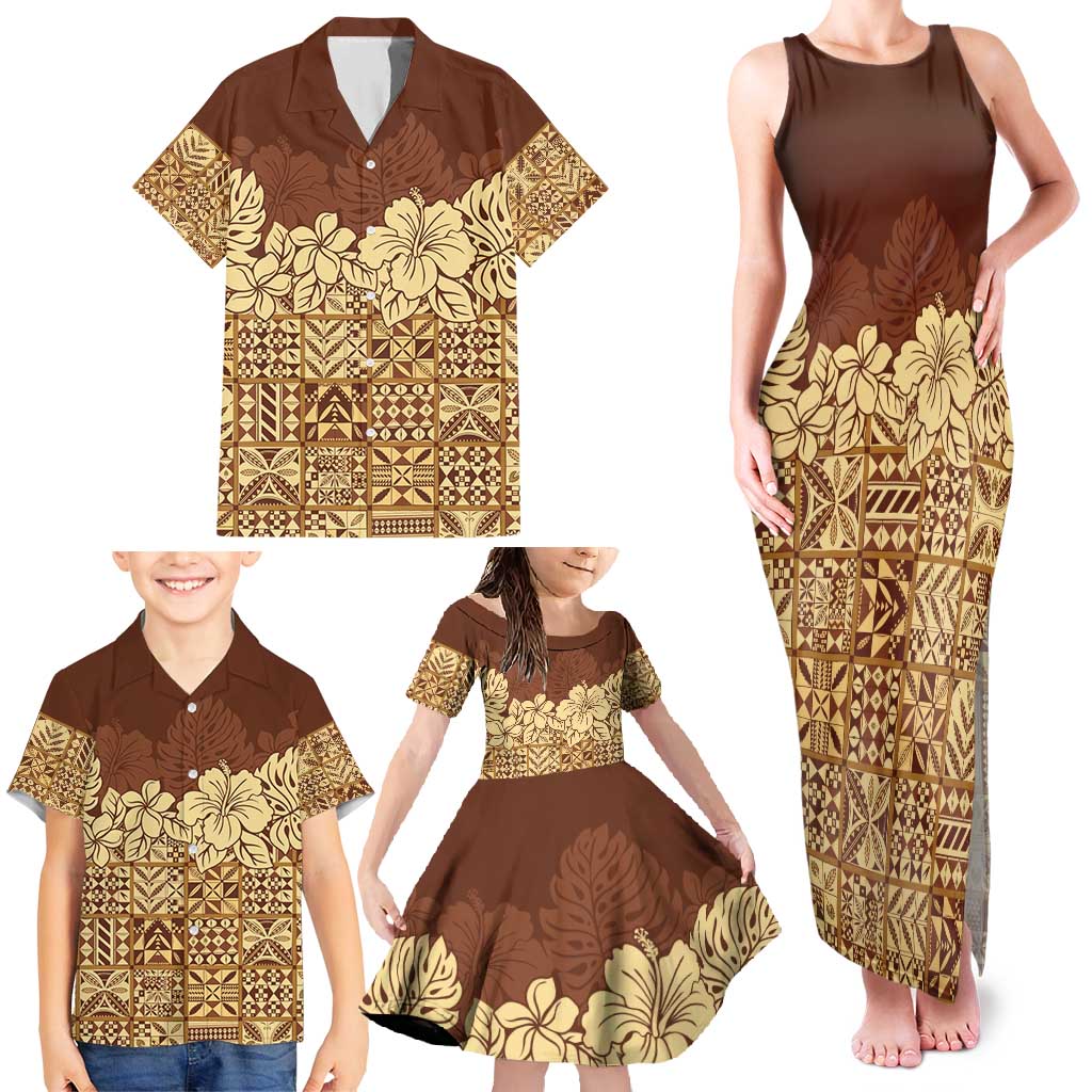 Niue Hiapo Motif Family Matching Tank Maxi Dress and Hawaiian Shirt Tapa Classic LT7 - Polynesian Pride