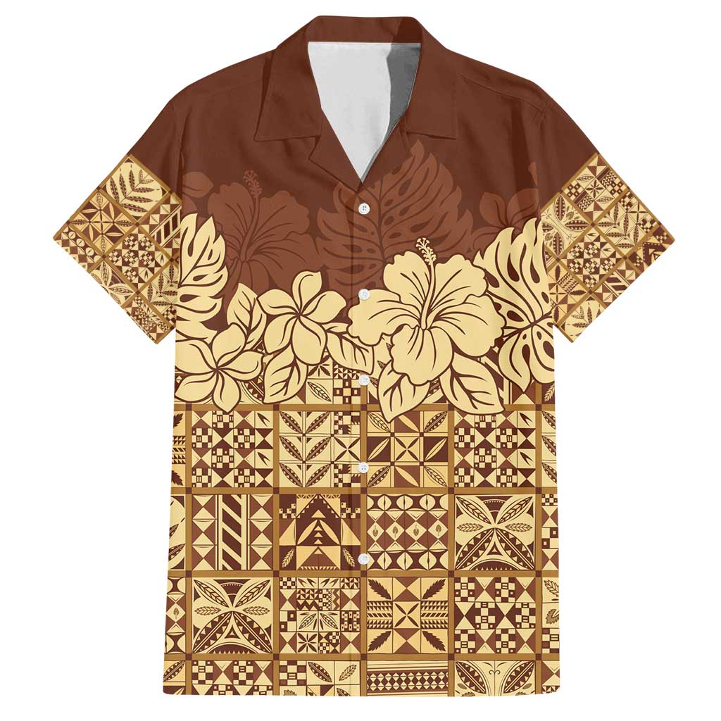 Niue Hiapo Motif Family Matching Tank Maxi Dress and Hawaiian Shirt Tapa Classic LT7 Dad's Shirt - Short Sleeve Beige - Polynesian Pride