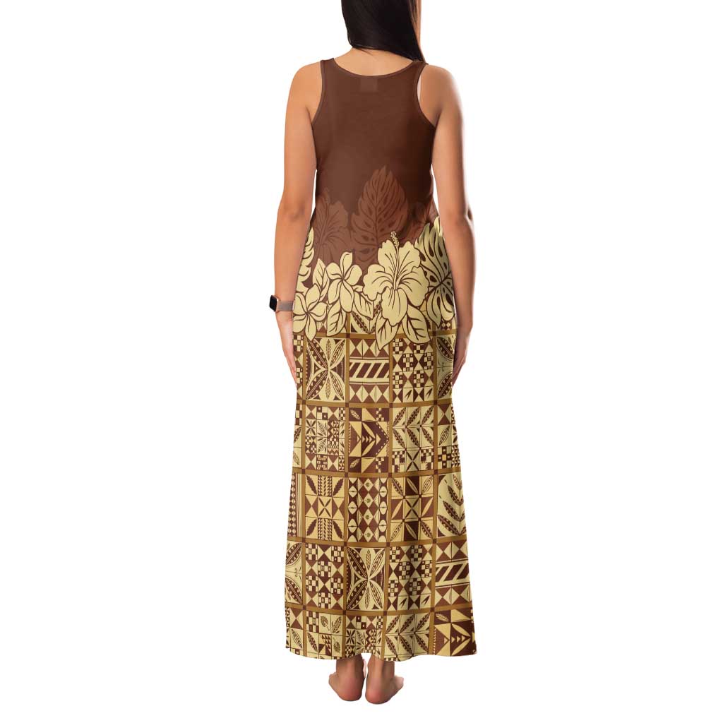 Niue Hiapo Motif Family Matching Tank Maxi Dress and Hawaiian Shirt Tapa Classic LT7 - Polynesian Pride