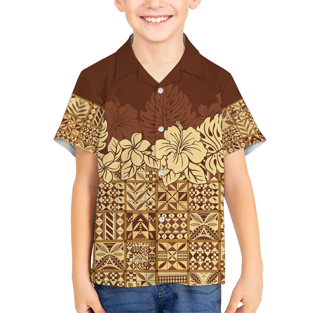Niue Hiapo Motif Kid Hawaiian Shirt Tapa Classic LT7 Kid Beige - Polynesian Pride