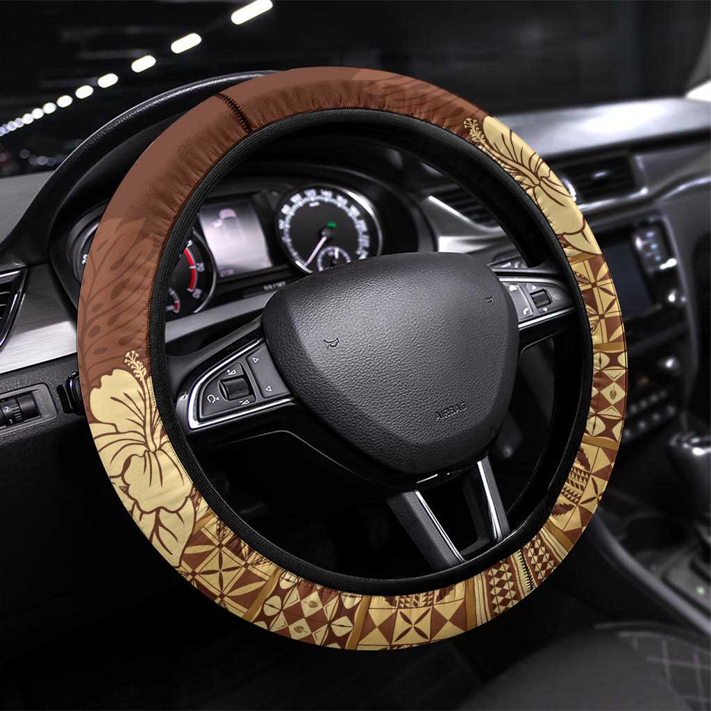 Niue Hiapo Motif Steering Wheel Cover Tapa Classic LT7 Universal Fit Beige - Polynesian Pride