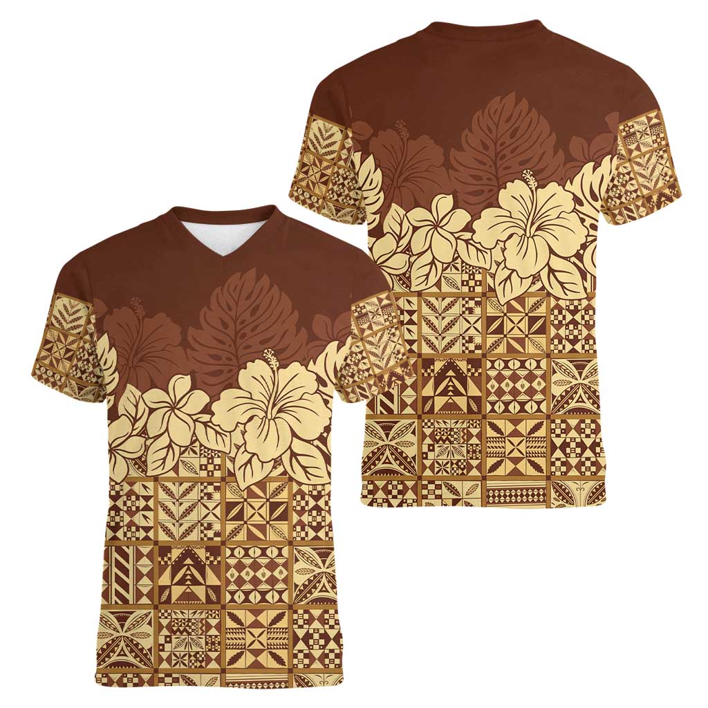 Niue Hiapo Motif Women V-Neck T-Shirt Tapa Classic